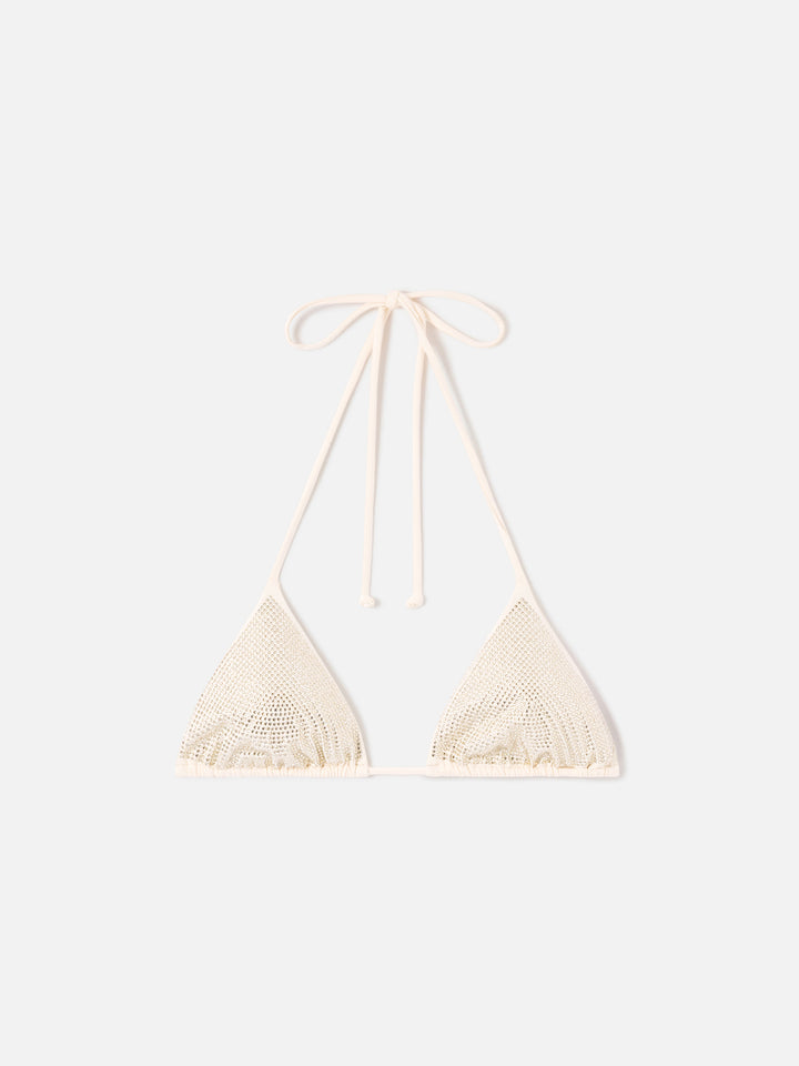 Top de bikini de triángulo Annabelle Nude con strass 