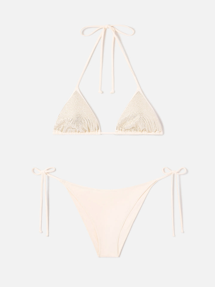Annabelle Virgo beige rhinestone triangle bikini