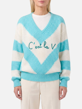 Annecy Soft cropped sweater with diamond pattern and V-neck