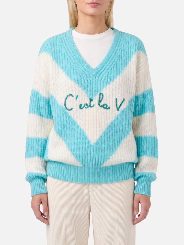 Pull court Annecy Soft avec motif losanges et col en V 