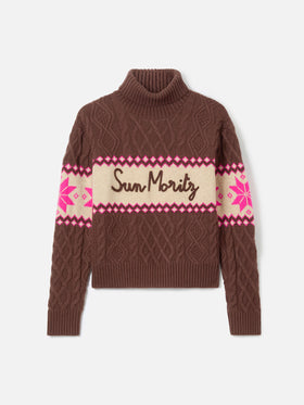Woman half-turtleneck sweater with Sun Moritz lettering