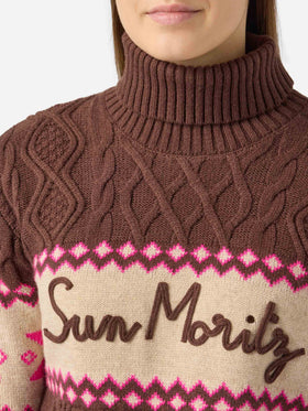 Woman half-turtleneck sweater with Sun Moritz lettering