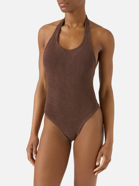 Aria one-piece swimsuit in brown crinkle fabric