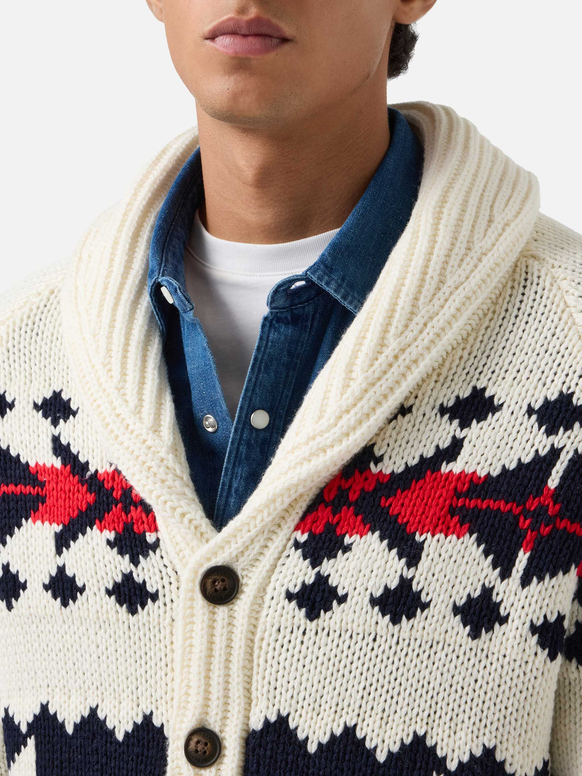 Cream Archer wool and cashmere blend cardigan with nordic pattern