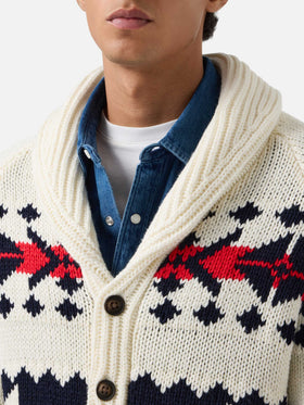Cream Archer wool and cashmere blend cardigan with nordic pattern