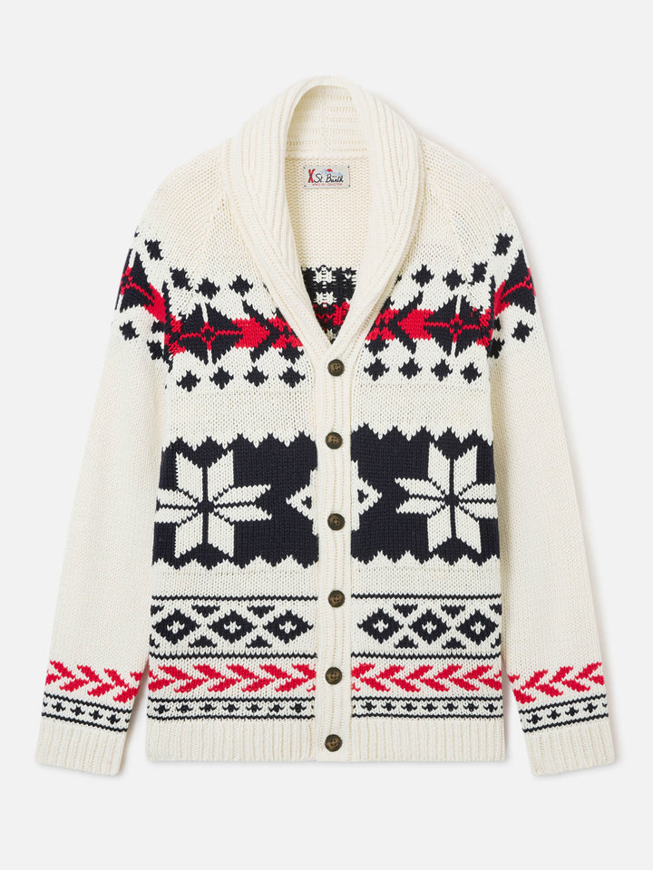 Cardigan Archer panna in misto lana e cashmere con motivo nordico