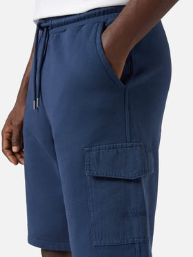 Bermuda Argo in felpa tinta unita blu navy con tasca cargo