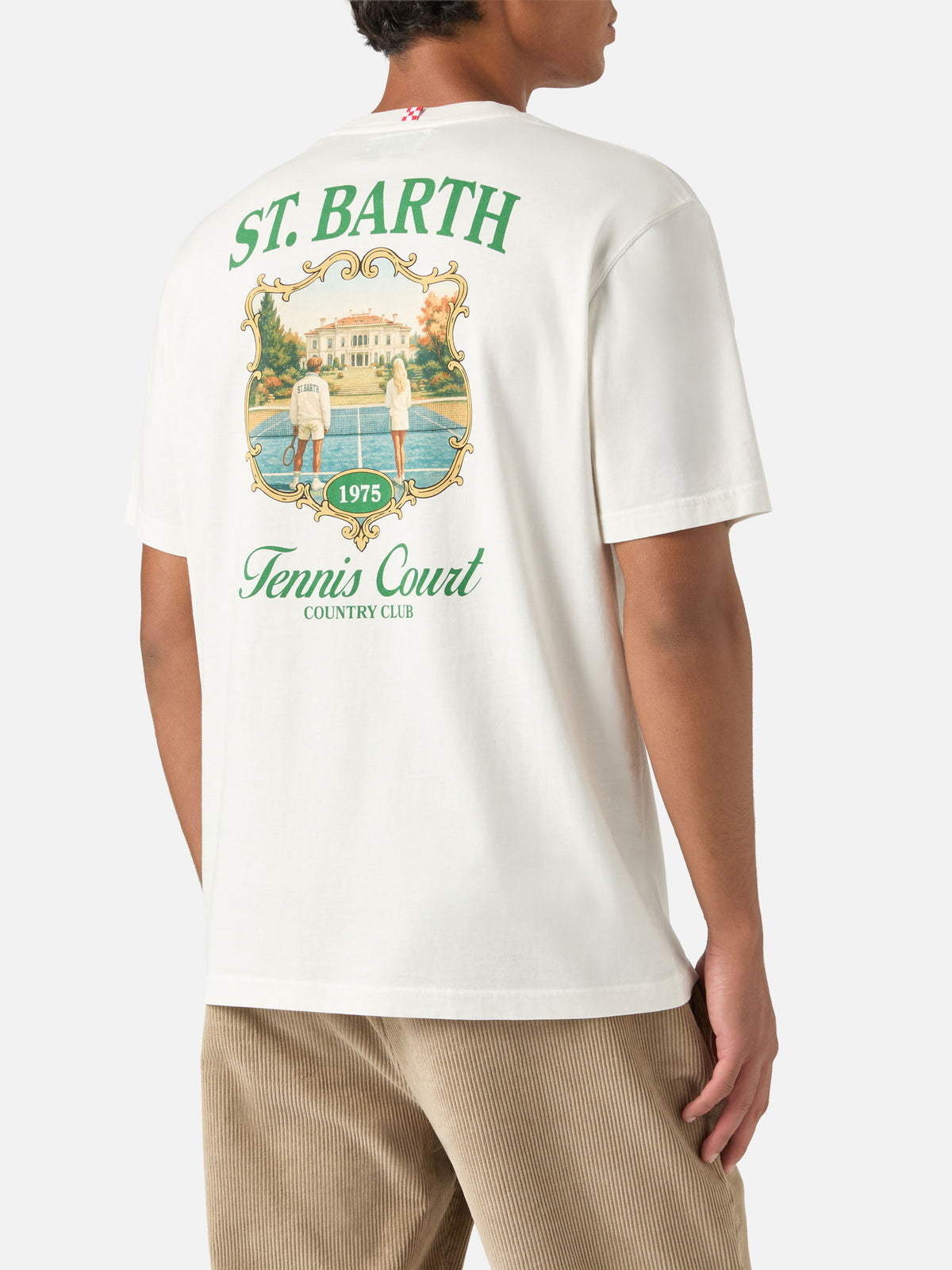 T-shirt Arnott off white in cotone con stampa Tennis Court