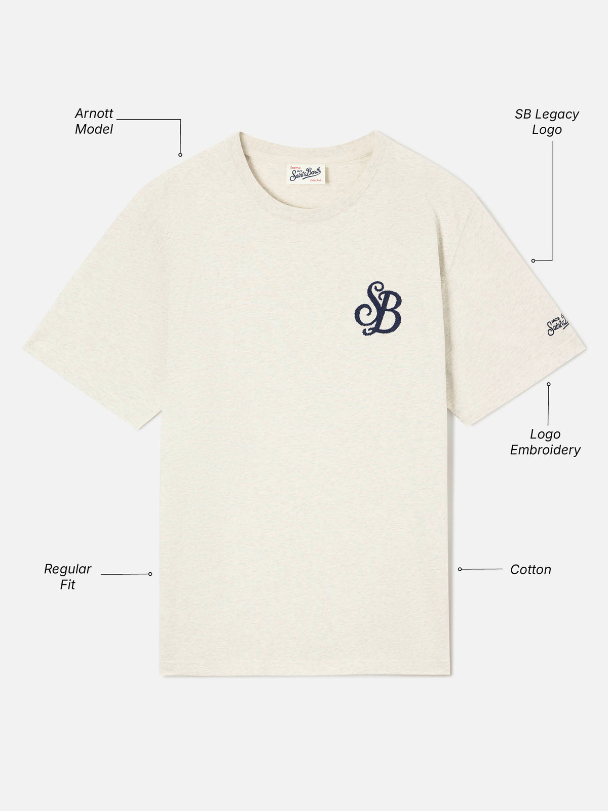 Camiseta gris de algodón orgánico Arnott con bordado del monograma SB Legacy 