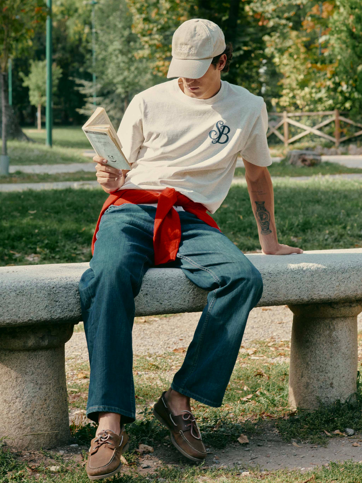 Grey Arnott organic cotton t-shirt with SB Legacy monogram embroidery