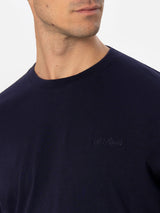 Man navy blue heavy cotton t-shirt Arnott with St. Barth embroidery