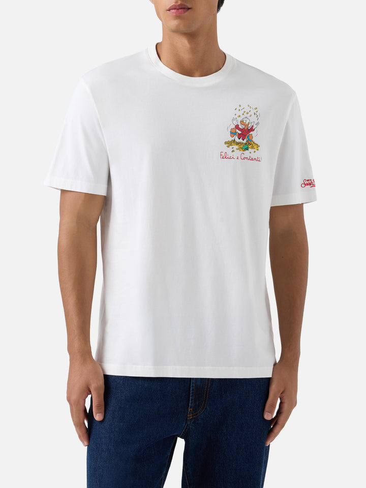 Camiseta Arnott en blanco con estampado de Scrooge McDuck y lettering Felici e Contanti 