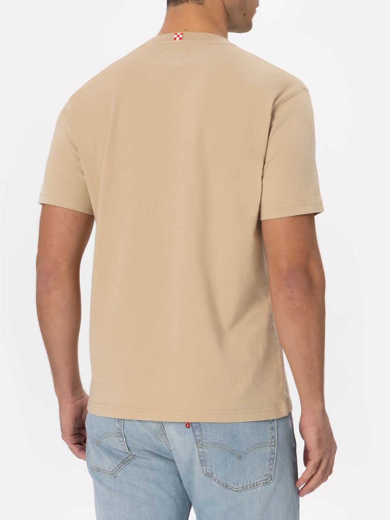 Man beige heavy cotton t-shirt Arnott with St. Barth embroidery