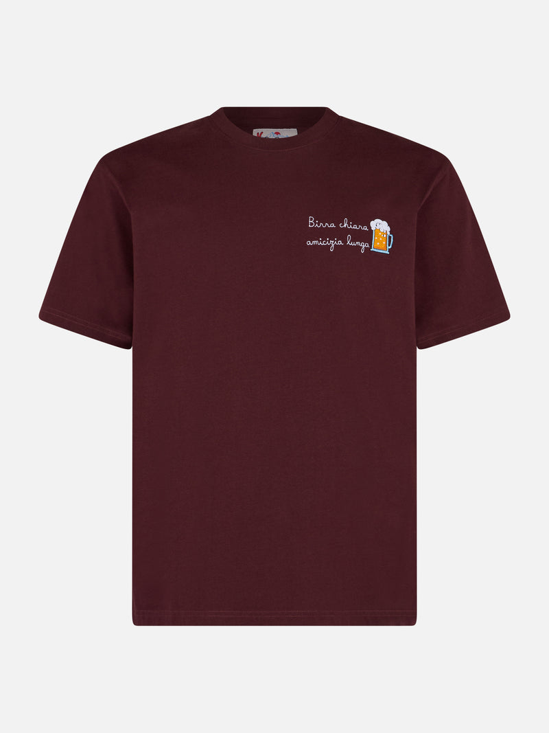 Herren-T-Shirt Arnott aus schwerer Baumwolle mit Stickerei „Birra chiara amicizia lunga“.