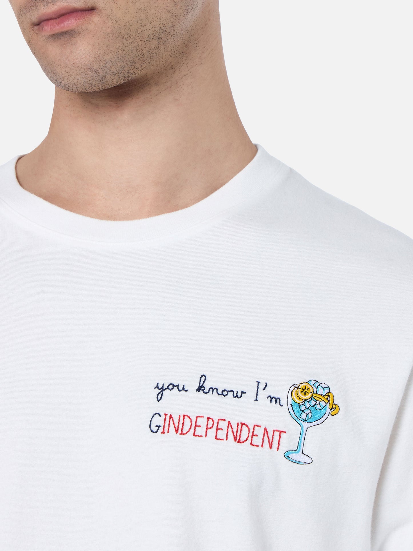 Schweres Baumwoll-T-Shirt für Herren von Arnott mit You know I’m GinDependent-Stickerei