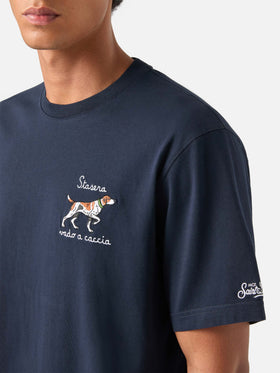 Navy blue Arnott cotton t-shirt with hunting dog embroidery