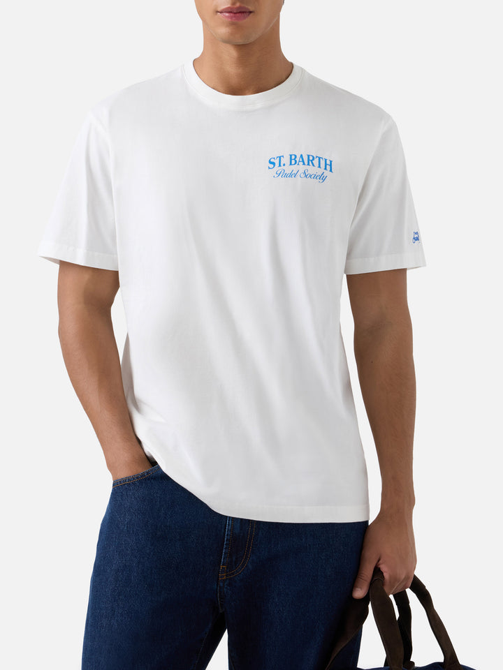 T-shirt Arnott off white in cotone organico con stampa Padel Society