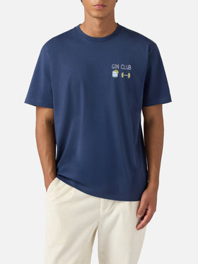 T-shirt Arnott in cotone blu con ricamo Gin Club