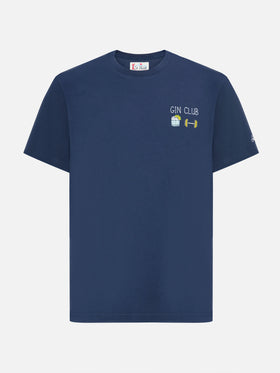 T-shirt Arnott in cotone blu con ricamo Gin Club