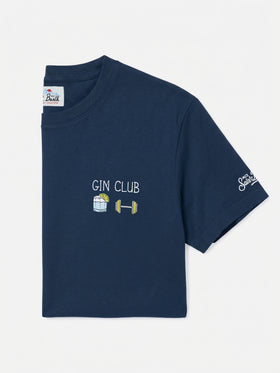 T-shirt Arnott in cotone blu con ricamo Gin Club