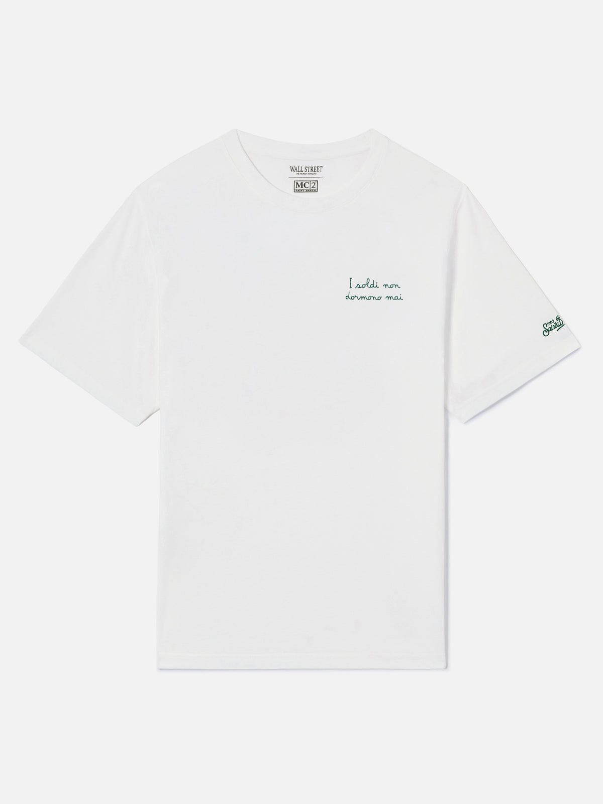 Off white Arnott cotton t-shirt with I Soldi Non Dormono Mai embroidery | Special edition