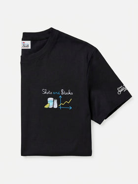 Black Arnott organic cotton t-shirt with Shots And Stocks embroidery