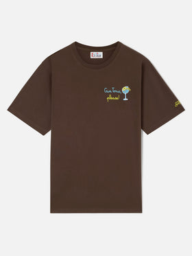 T-shirt Arnott marrone in cotone con ricamo Gin Tonic Please