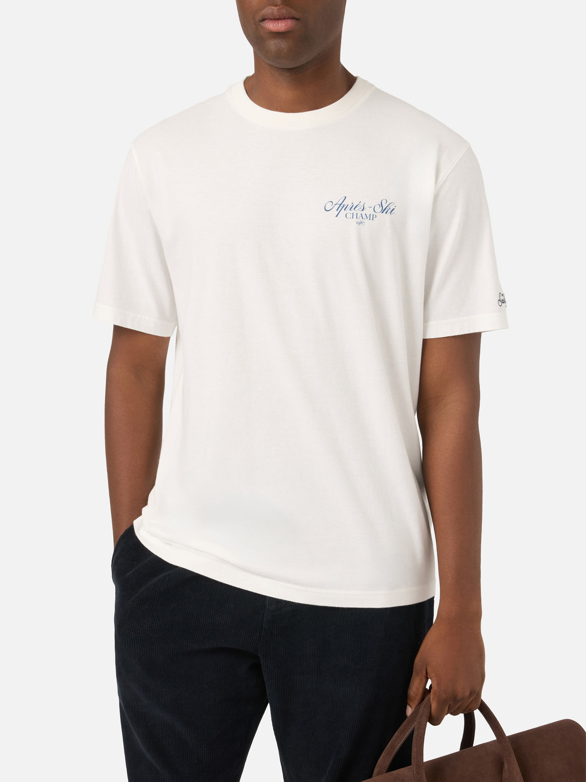 T-shirt Arnott Warm bianca in cotone con stampa Après Ski Champ sul retro