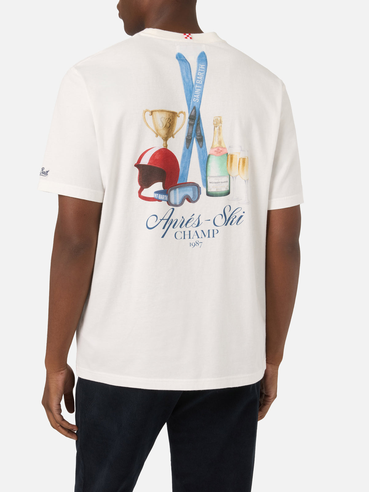 T-shirt Arnott Warm bianca in cotone con stampa Après Ski Champ sul retro