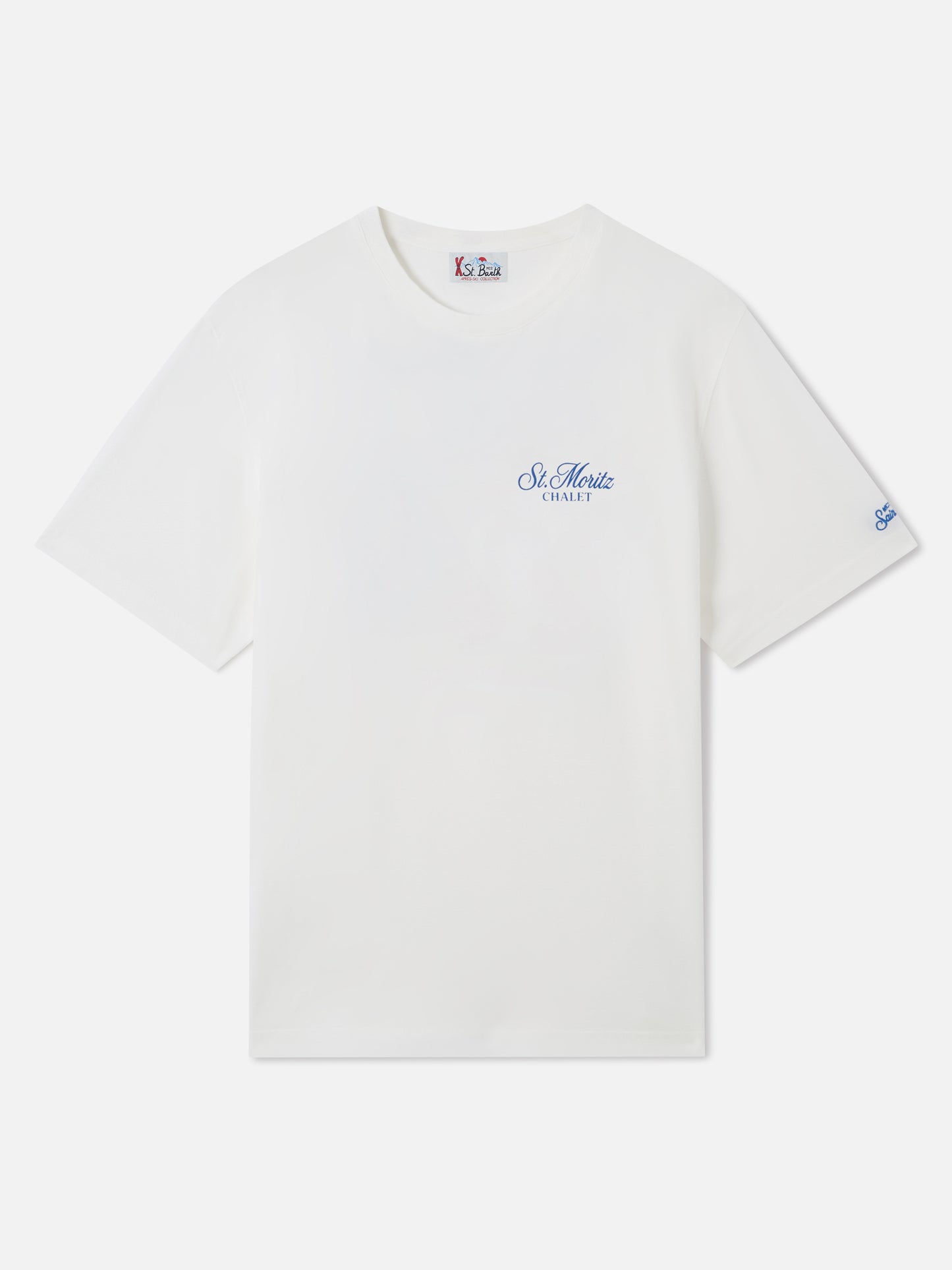 T-shirt à col rond Arnott en blanc avec imprimé St. Moritz Chalet 