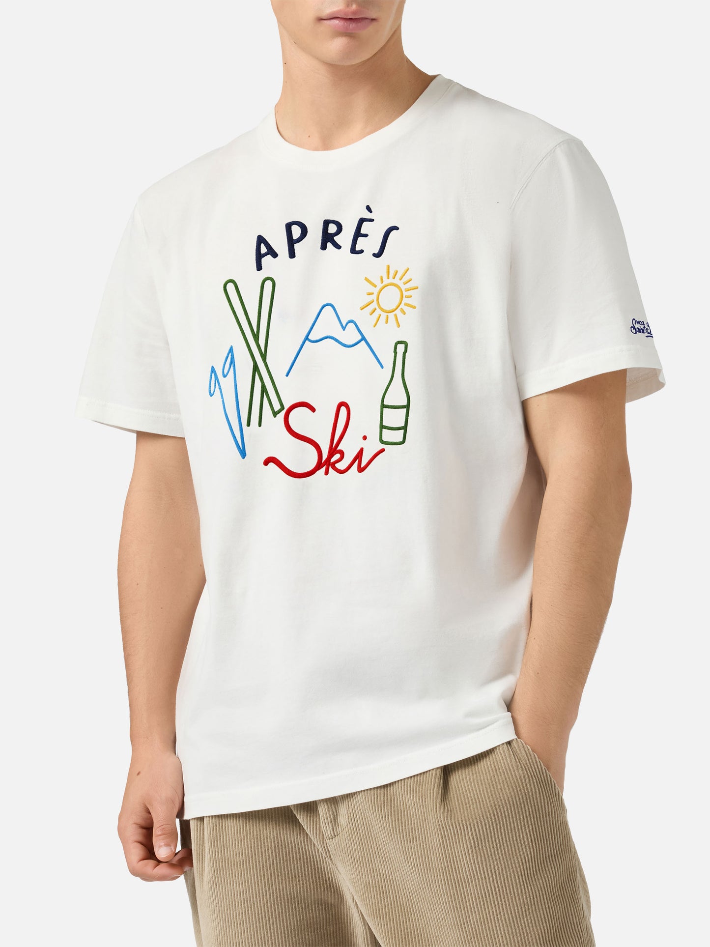 Arnott Warm Winter-Baumwoll-T-Shirt in Weiß mit Après-Ski-Stickerei