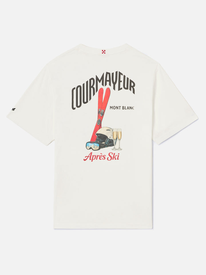 Camiseta cálida blanca de algodón orgánico Arnott con estampado en la espalda Courmayeur | Special edition 