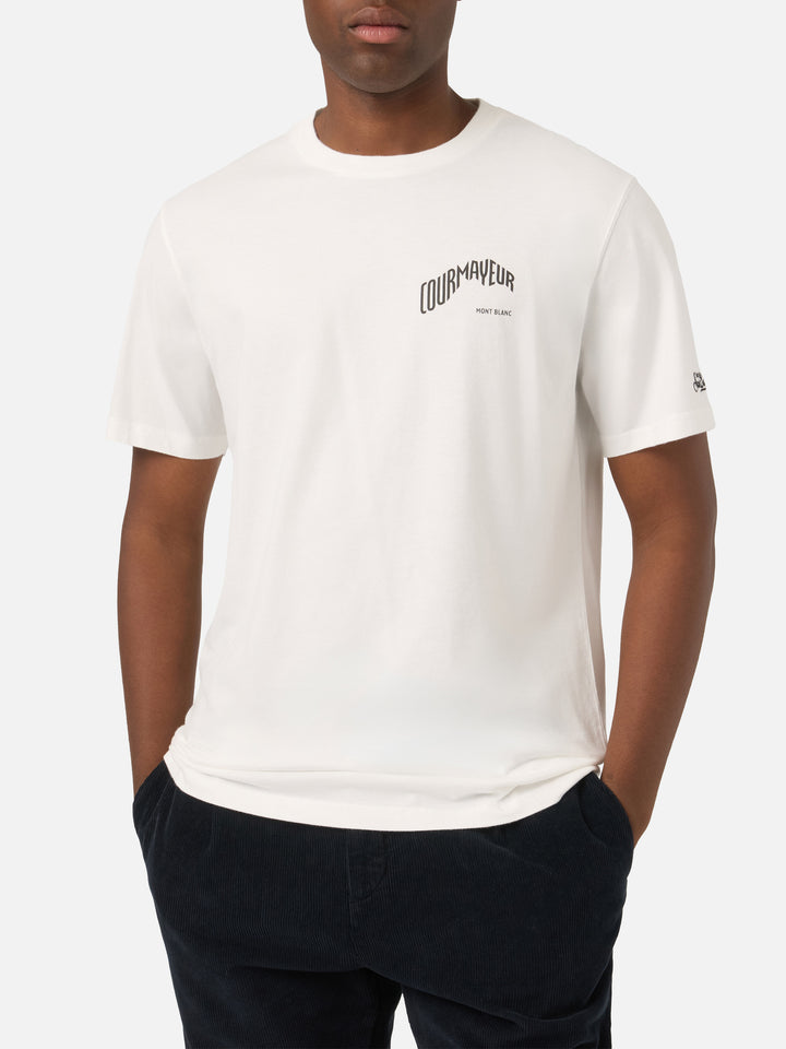 White Arnott Warm organic cotton t-shirt with back Courmayeur print | Special edition