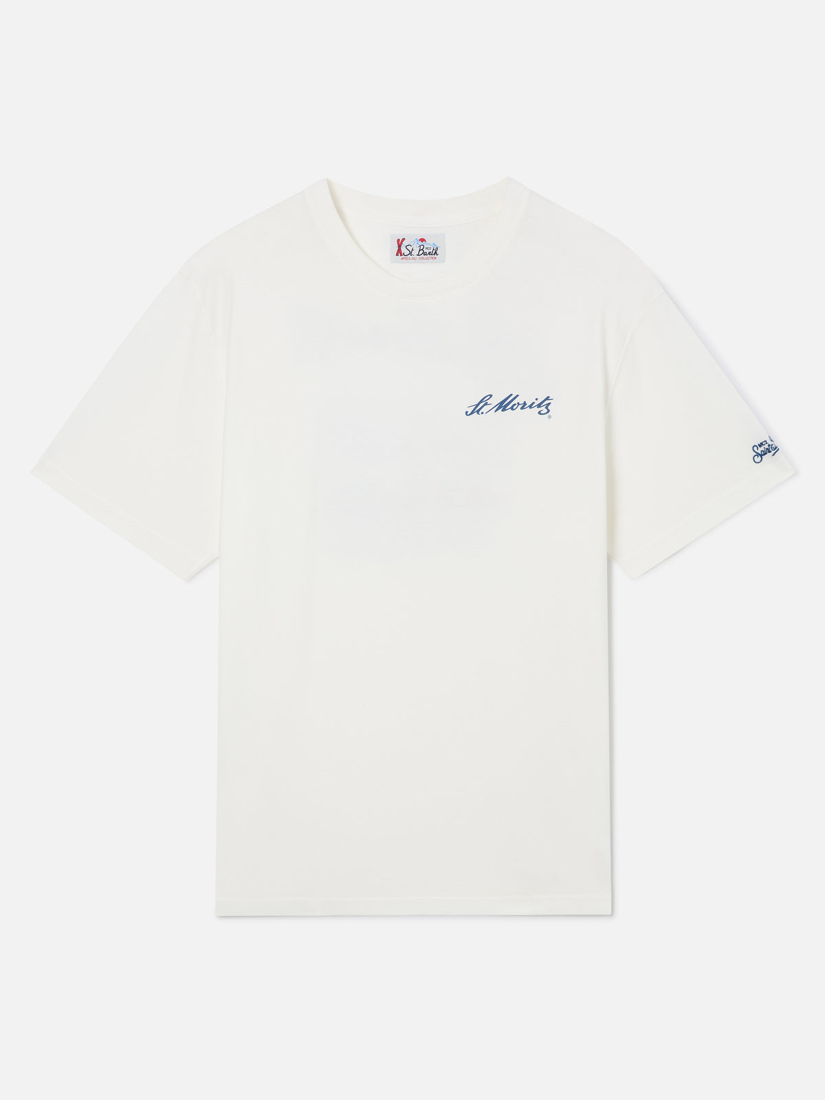 T-shirt Arnott Warm bianca in cotone organico con stampa St. Moritz sul retro | Special edition