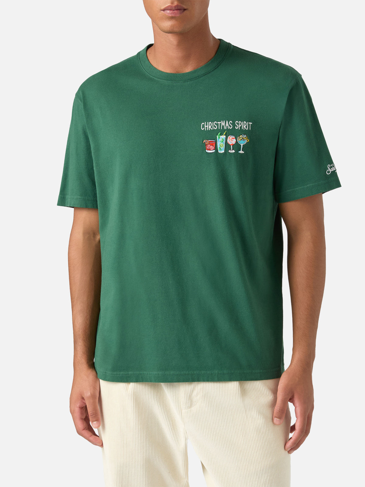 T-shirt Arnott Warm verde in cotone con ricamo Christmas Spirit
