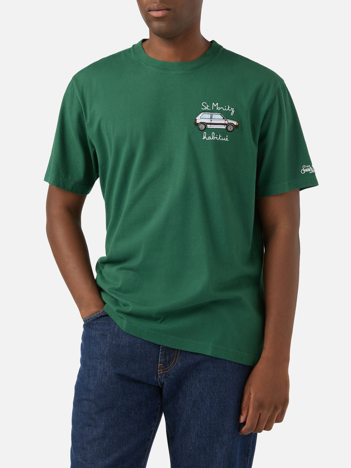 Green Arnott Warm cotton t-shirt with St. Moritz Habitué embroidery | Special edition
