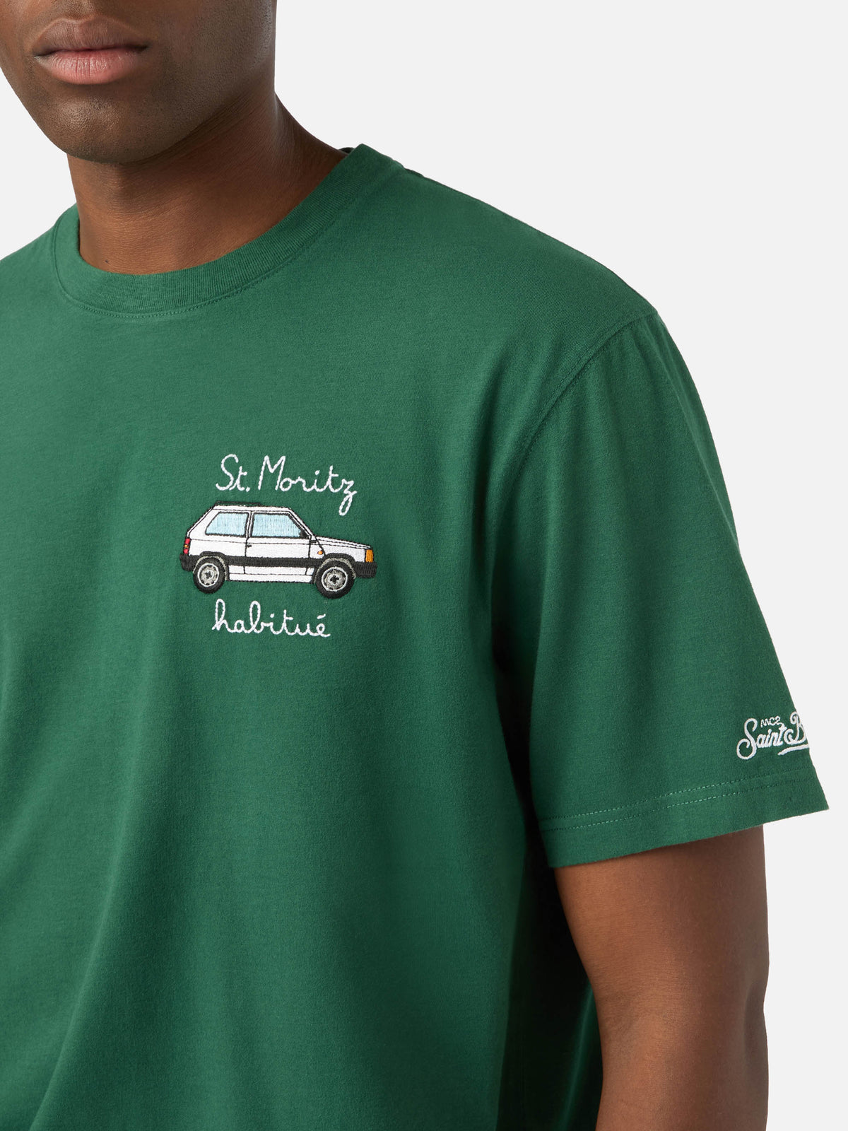 Green Arnott Warm cotton t-shirt with St. Moritz Habitué embroidery | Special edition