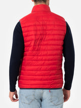 Man red padded vest Aspen