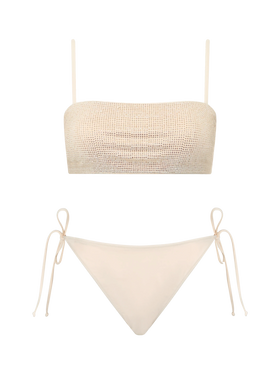 Beiger Bandeau-Bikini Athena Virgo für Damen mit Strasssteinen