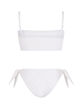 Woman white bandeau bikini Athena Yali with rhinestones