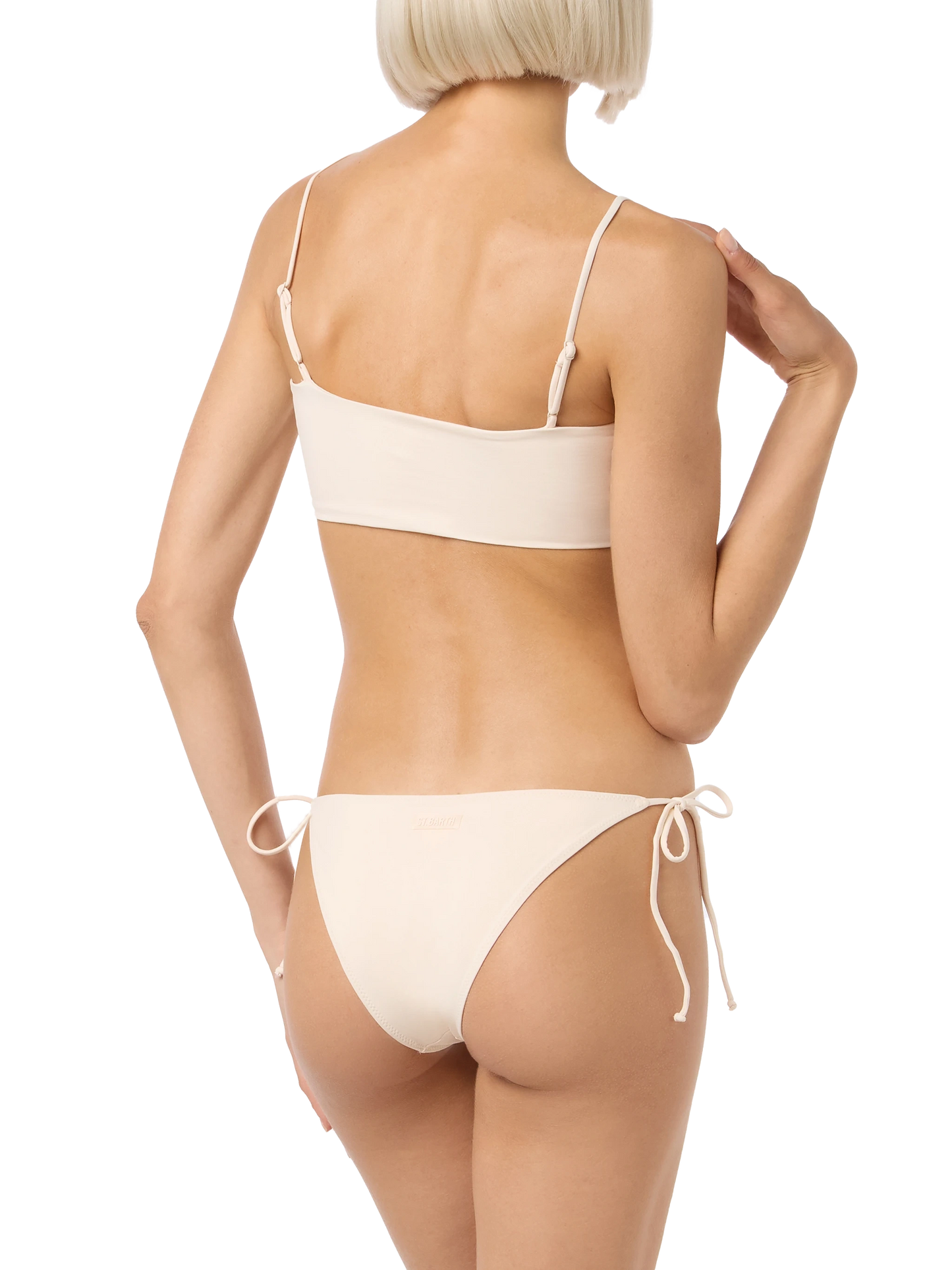 Beiger Bandeau-Bikini Athena Virgo für Damen mit Strasssteinen