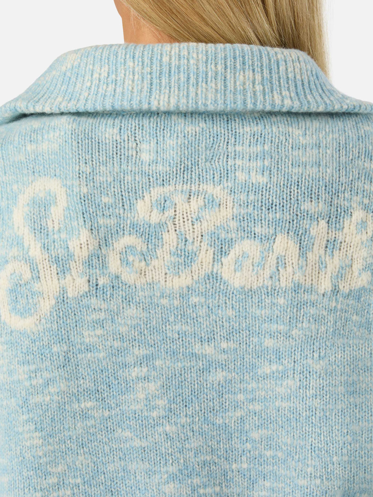 Maglia Augustine azzurra in lana con mezza zip e ricamo logo