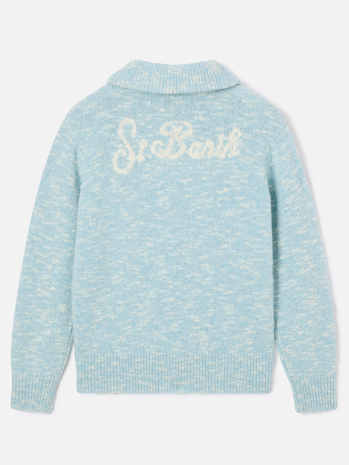 Light blue Augustine wool half-zip knit with logo embroidery