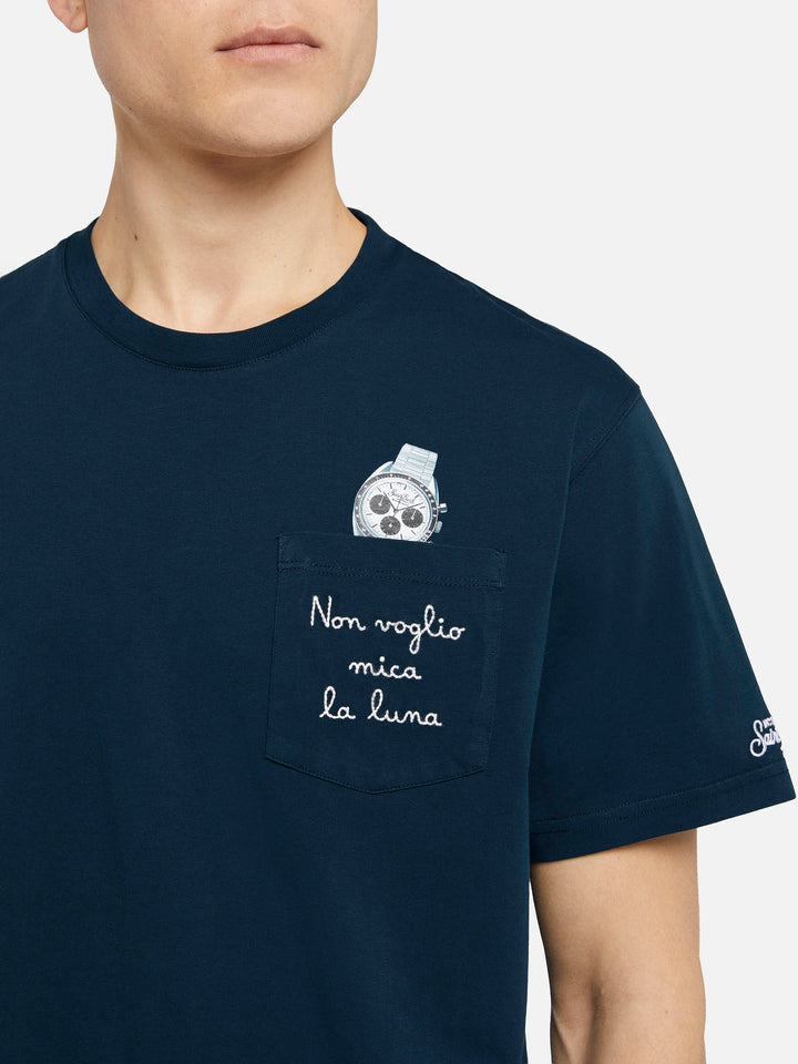 Tshirt in cotone Austin con ricamo e stampa orologio