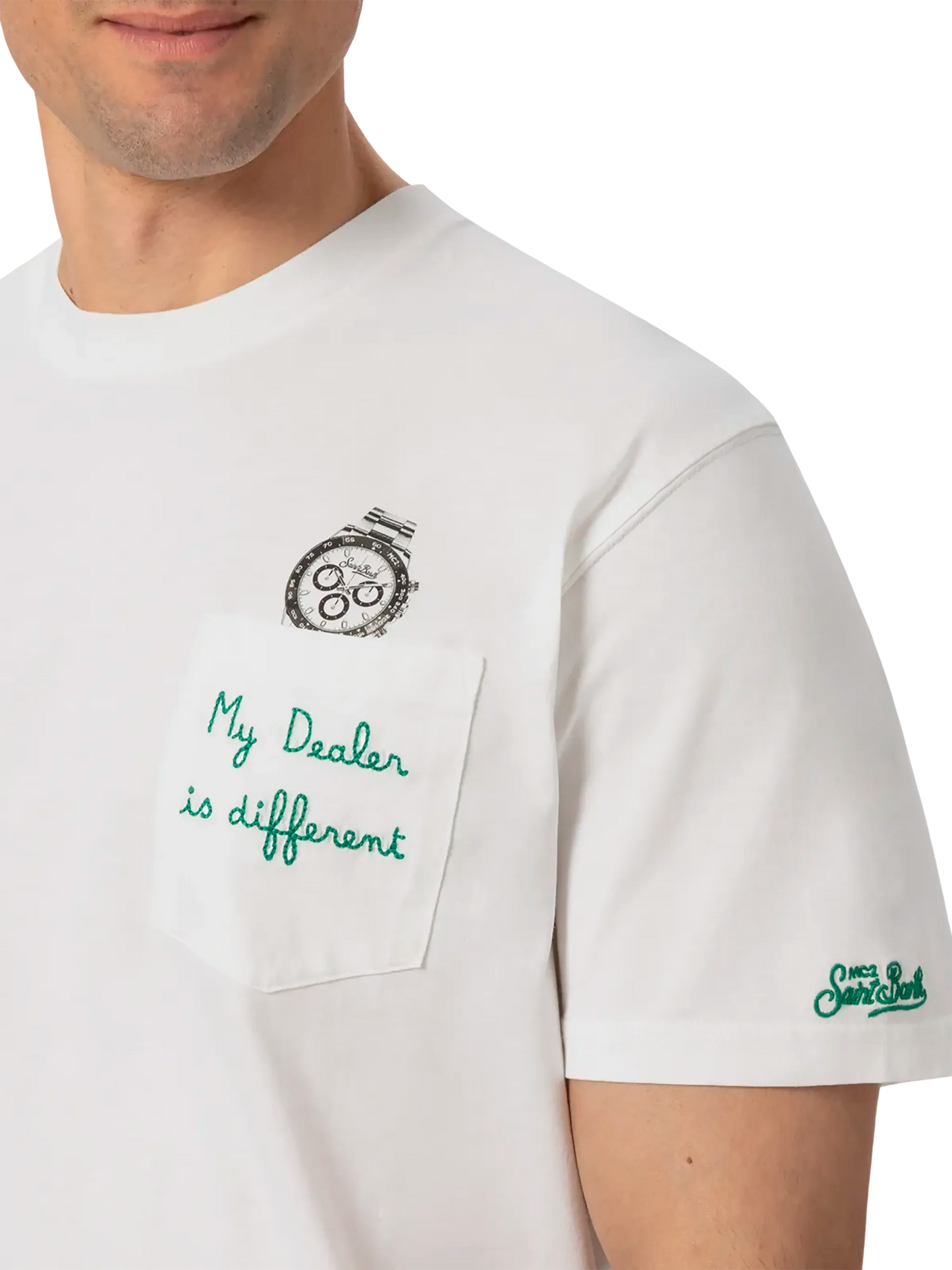 Cotton t-shirt Austin with embroidery and watch print