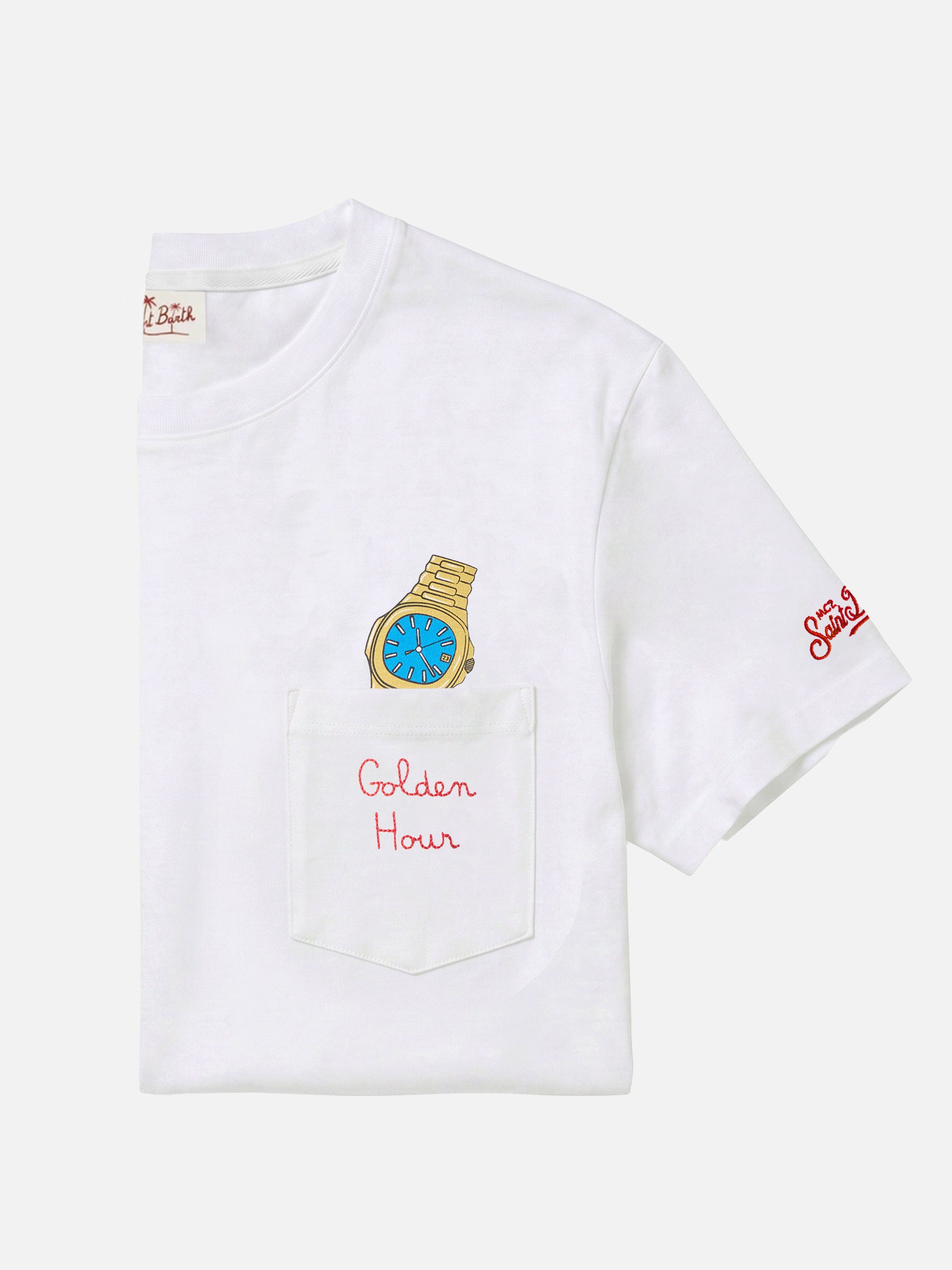 White Austin t-shirt with watch and Golden Hour embroidery – MC2