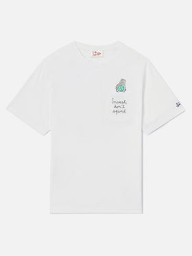Weißes Austin T-Shirt mit Uhrenstickerei „Invest Don't Spend“ 