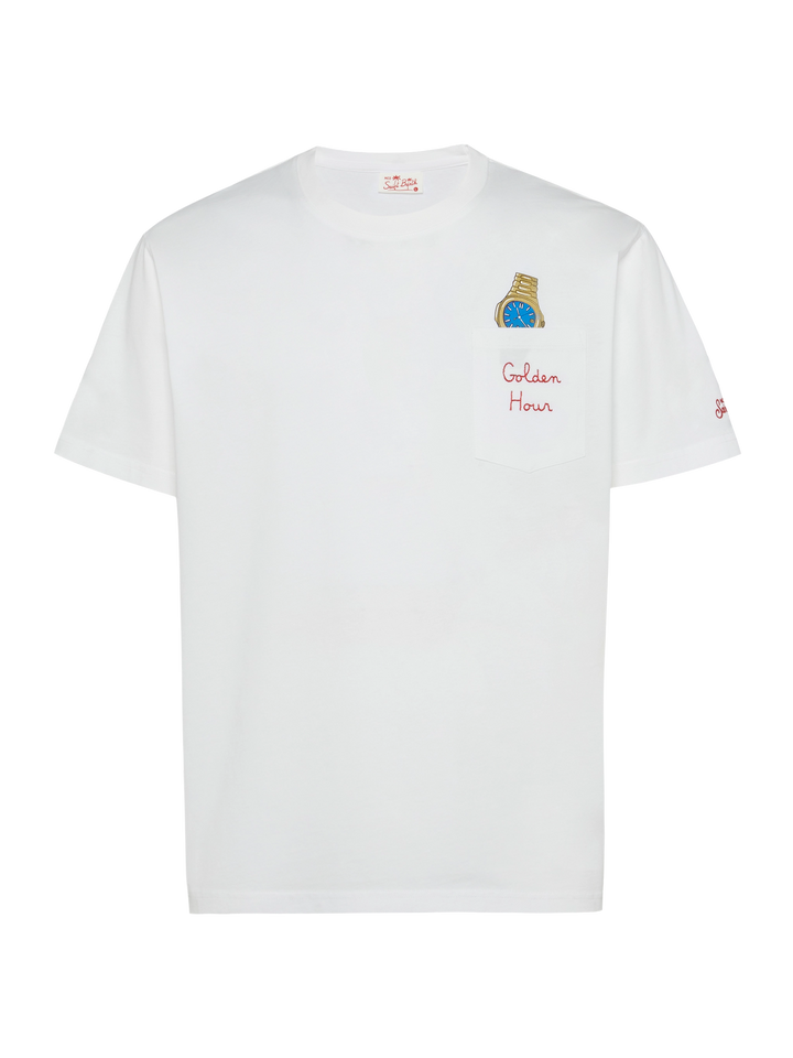Cotton t-shirt Austin with embroidery and watch print