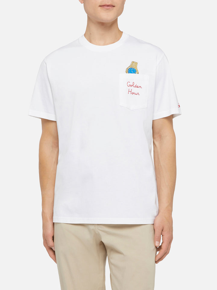 Baumwoll-T-Shirt Austin mit Stickerei und Uhrendruck