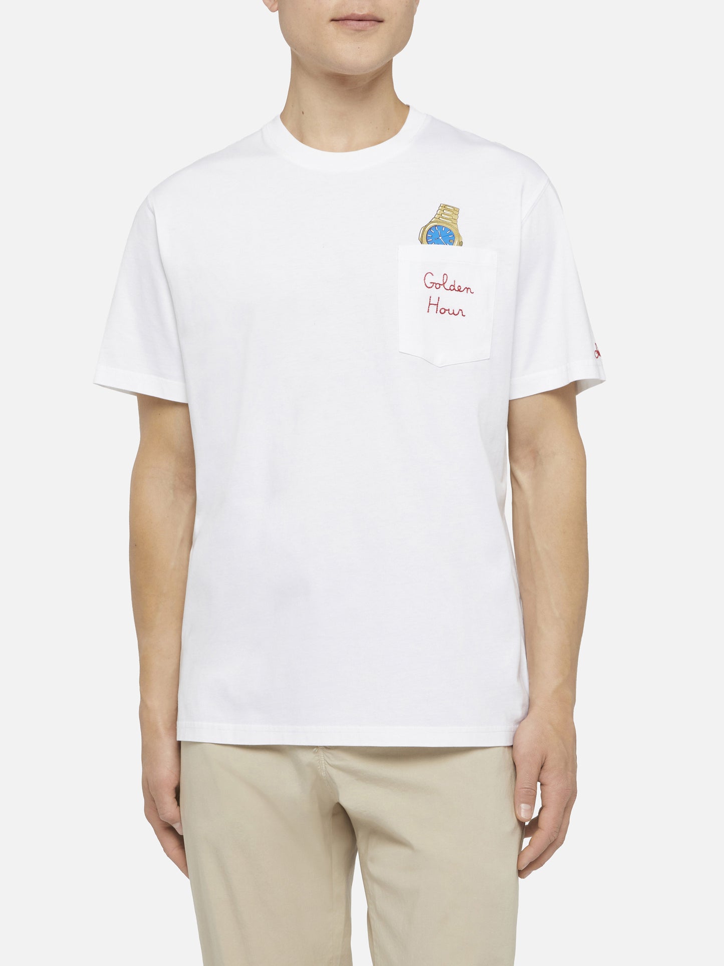 Baumwoll-T-Shirt Austin mit Stickerei und Uhrendruck